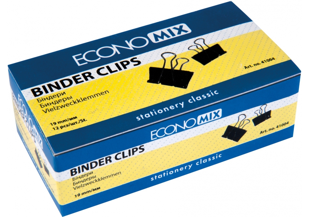 Затискачі для паперів ECONOMIX 19 мм 12 шт чорні (E41004)